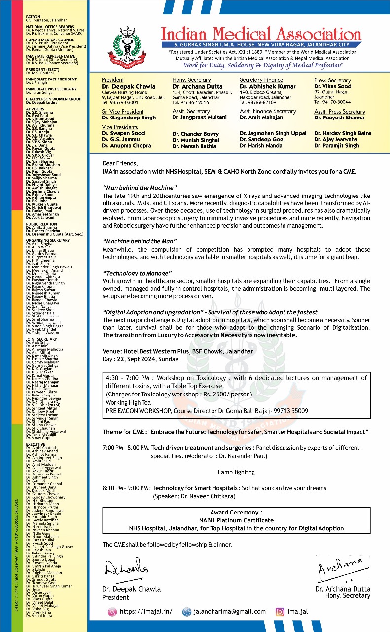 Seventh Clinical Meeting at Hotel Best Western Plus Jalandhar Organized by Indian Medical Association Jalandhar in association with NHS Hospital, SEMI and CAHO North Zone, Jalandhar